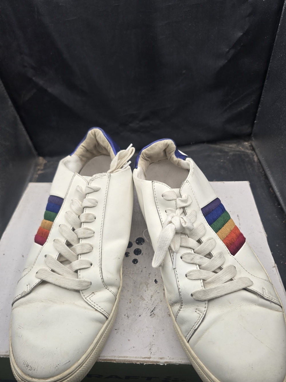 Kurt Geiger White Leather Sneakers with Rainbow Stripe Detail